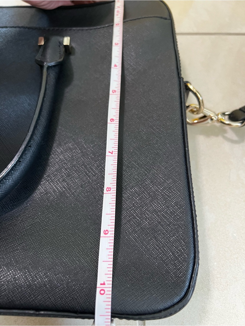 Black Saffiano Leather Laptop Bag with Strap - Picture 6 of 9